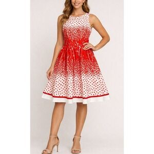 Eliza J Fit and Flare Dress Womens Size 6 Red White Polka Dot Ombre Pockets